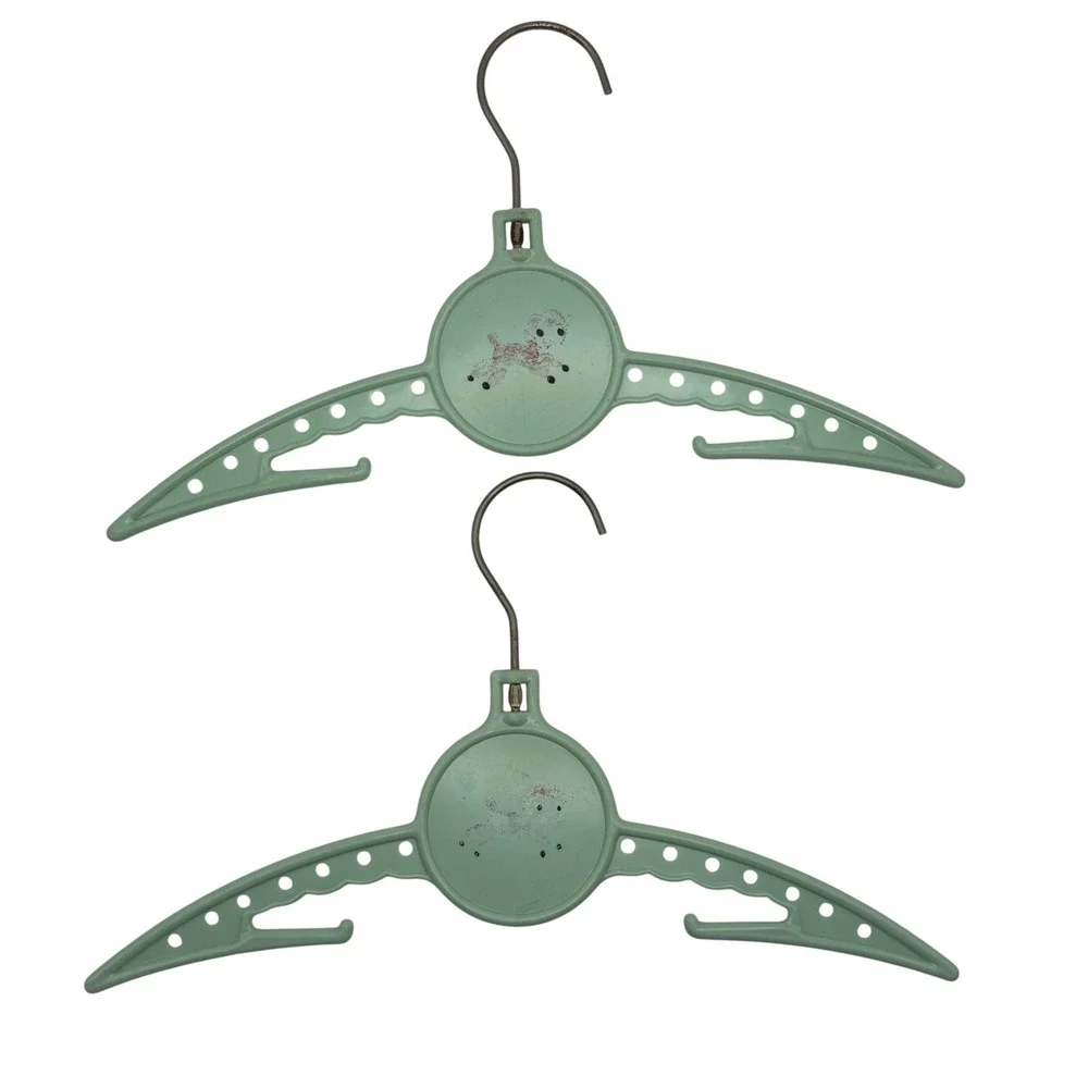 Vintage Clarolyte Plastic Baby Hangers Mint Green Poodle Lamb Set of 2 Retro 50s